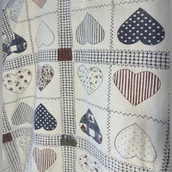 Vintage M.W.C. Patchwork Heart Button Down Short Sleeve Shirt Round Neck Medium - Picture 8 of 8